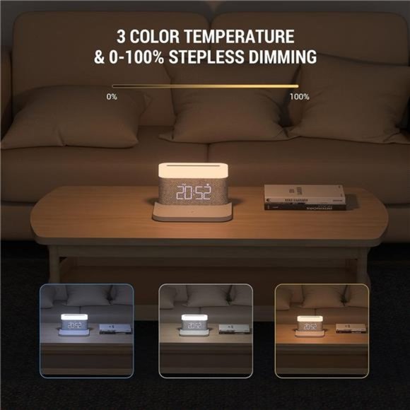 Digital Alarm Clock with LED Night Light Wireless Charging 15W Max Touch Bedside - Picture 5 of 5